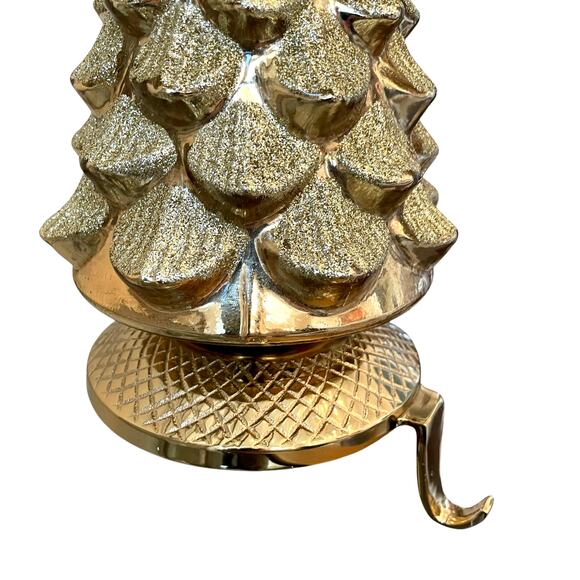 NEIMAN MARCUS Shiny Gold Tree Christmas Stocking Holder 11in Holiday Decor New - Picture 3 of 15